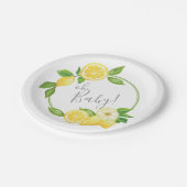 Oh Baby Citrus Lemon Floral Wreath Baby Dusche Pappteller (Schrägansicht)