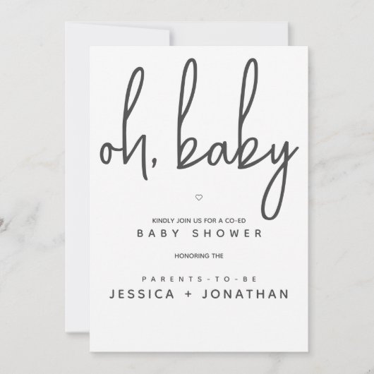 Oh baby Co-Ed Minimal Simple Baby Shower Einladung (Vorderseite)