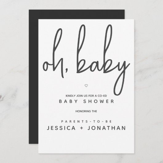 Oh baby Co-Ed Minimal Simple Baby Shower Einladung (Vorne/Hinten)