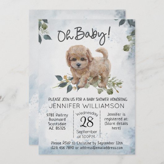 Oh, Baby! Cockapoo Dog Kinderdusche Einladung (Vorne/Hinten)