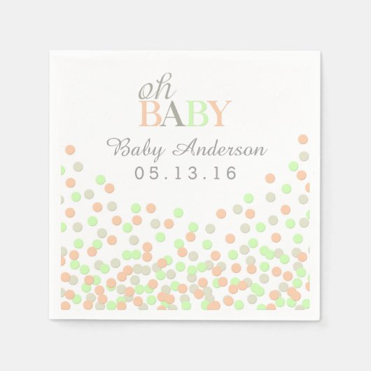 Oh Baby Confetti Baby Shower Napkin | Korallenminz Serviette (Vorderseite)