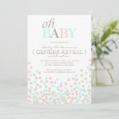 Oh Baby Confetti Gender Reveal Party | Rosa Blau Einladung (Stehend Vorderseite)