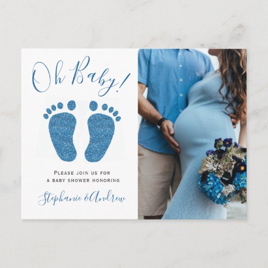 Oh Baby Couples Foto Boy's Baby Dusche Ankündigungspostkarte (Vorderseite)
