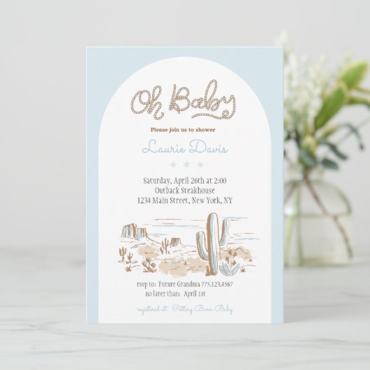 Oh Baby Cowboy Shower Invitation Einladung (Stehend Vorderseite)