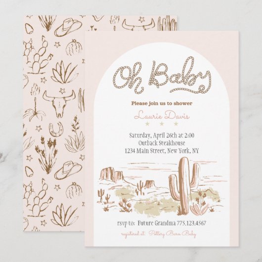 Oh Baby Cowgirl Shower Invitation Einladung (Vorne/Hinten)