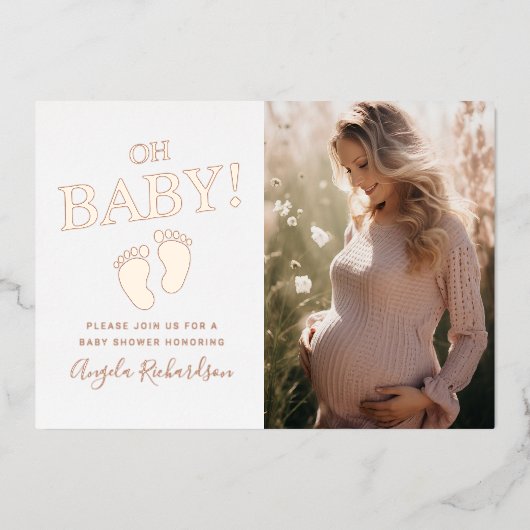 Oh Baby Custom Foto Babydusche Folieneinladung (Vorderseite)