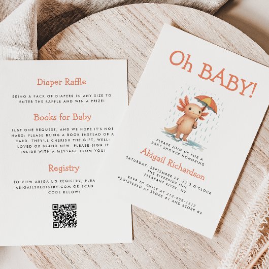 Oh Baby Cute Axolotl QR Code Baby Shower Einladung