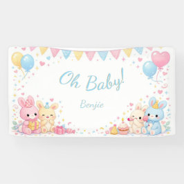 Oh Baby Cute Bunny Pastel Baby Shower Boy Banner