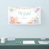 Oh Baby Cute Bunny Pastel Baby Shower Boy Banner (Messe)