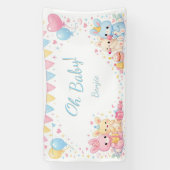 Oh Baby Cute Bunny Pastel Baby Shower Boy Banner (Vertikal)