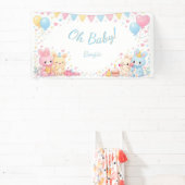 Oh Baby Cute Bunny Pastel Baby Shower Boy Banner (InSitu)