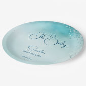 Oh Baby Cyan Aqua Blue Baby Dusche Vorlage Pappteller (Schrägansicht)