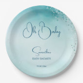 Oh Baby Cyan Aqua Blue Baby Dusche Vorlage Pappteller (Vorderseite)