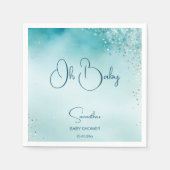 Oh Baby Cyan Aqua Blue Baby Dusche Vorlage Serviette (Vorderseite)