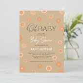 Oh, Baby! Daisy Beige Babydusche Einladung (Stehend Vorderseite)