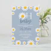 Oh Baby Daisy Blue Baby Dusche Foto QR Code Einladung (Stehend Vorderseite)