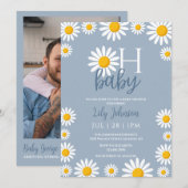 Oh Baby Daisy Blue Baby Dusche Foto QR Code Einladung (Vorne/Hinten)