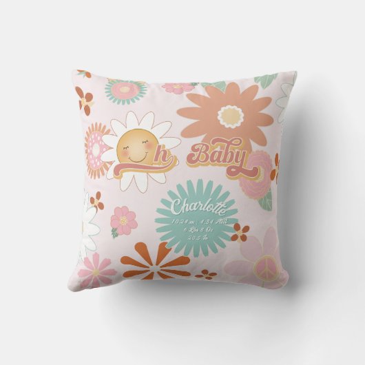 Oh Baby Daisy Blume Power Retro 60er 70er Pink Aqu Kissen (Rückseite)