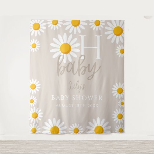Oh Baby Daisy Neutral Baby Dusche Foto Hintergrund Wandteppich (Vorderseite)