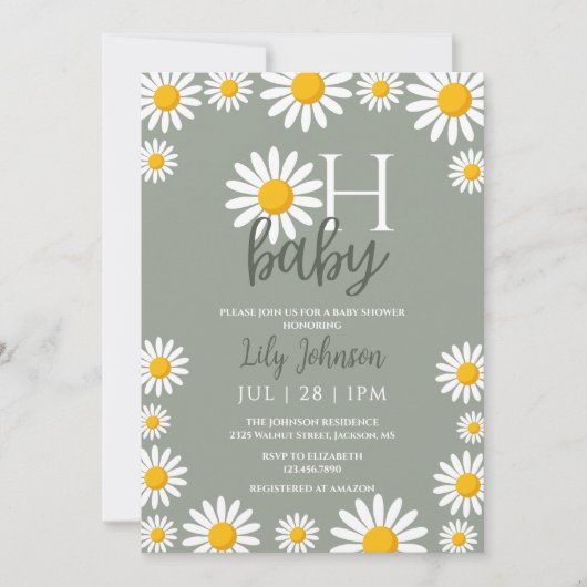 Oh Baby Daisy Neutral Baby Shower Foto QR Code Einladung (Vorderseite)