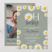 Oh Baby Daisy Neutral Baby Shower Foto QR Code Einladung (Vorne/Hinten)