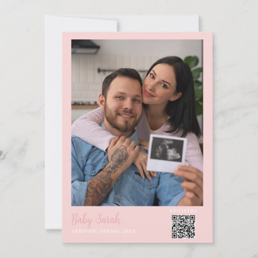 Oh Baby Daisy Pink Baby Dusche Foto QR Code Einladung (Rückseite)