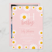 Oh Baby Daisy Pink Baby Dusche Foto QR Code Einladung (Vorne/Hinten)