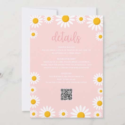 Oh Baby Daisy Pink Babydusche in einem Einladung (Rückseite)
