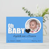 Oh Baby, das moderne blaue Foto - Geburtserklärung Ankündigung (Stehend Vorderseite)