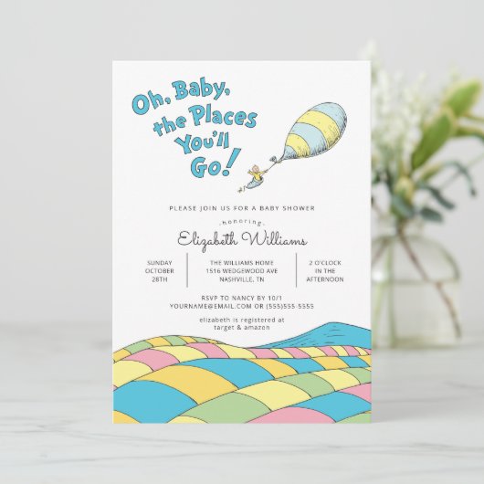 Oh, Baby, die Orte, an denen man eine Baby-Dusche Einladung (Stehend Vorderseite)