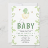 Oh Baby Dinosaur Girl Green Watercolor Dusche Einladung (Vorderseite)