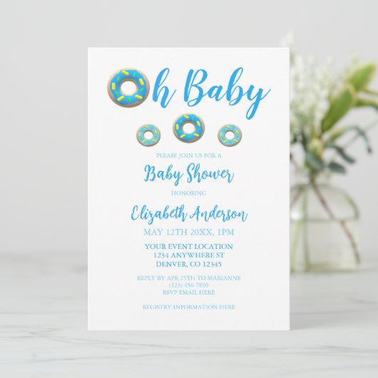 Oh Baby Donut Babydusche Einladung (Stehend Vorderseite)