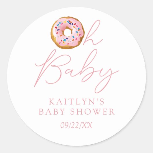 Oh Baby Donut Sprinkle Girls Babydusche Runder Aufkleber (Vorderseite)