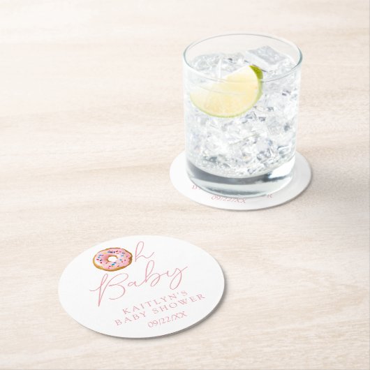 Oh Baby Donut Sprinkle Girls Babydusche Runder Pappuntersetzer (Vor Ort)