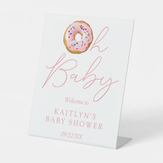 Oh Baby Donut Sprinkle Girls Babydusche Willkommen Sockelschild (Vorderseite)