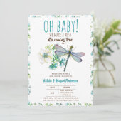 Oh Baby DRAGONFLY machen eine Wunschdusche floral Einladung (Stehend Vorderseite)