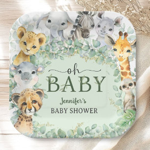 Oh Baby Dschungel-Safari-Tiere Baby Shower Pappteller