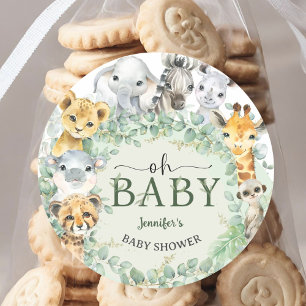 Oh Baby Dschungel-Safari-Tiere Baby Shower Runder Aufkleber