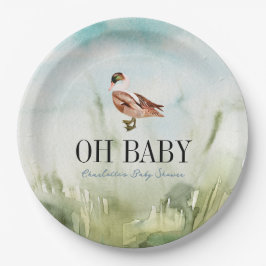Oh Baby Duck/Mallard Watercolor Boy Babydusche Pappteller