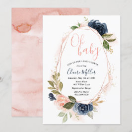 Oh Baby Dusche Blush und Navy Einladung