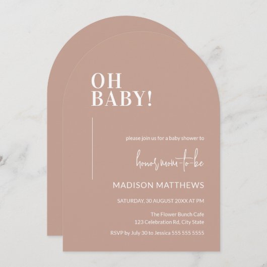 Oh Baby Dusche Einladung Arch Design Rosa (Vorne/Hinten)