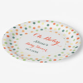 Oh Baby Dusche farbige Dots Muster Papierplatte Pappteller (Schrägansicht)