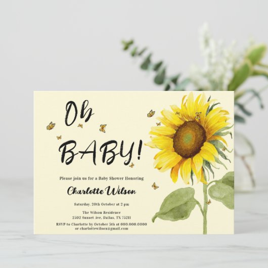 Oh, Baby! Dusche für Sonnenblumen Einladung (Stehend Vorderseite)