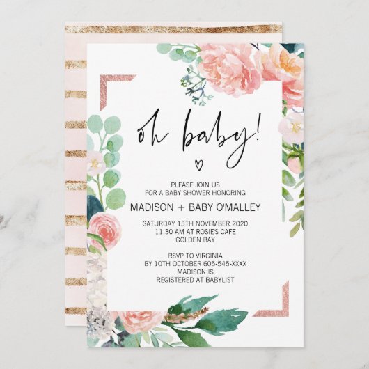 Oh Baby Dusche Geschlecht Neutral Baby Bash Floren Einladung (Vorne/Hinten)