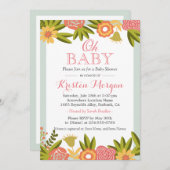 Oh Baby Dusche Moderne schicke Natur Blume Einladung (Vorne/Hinten)