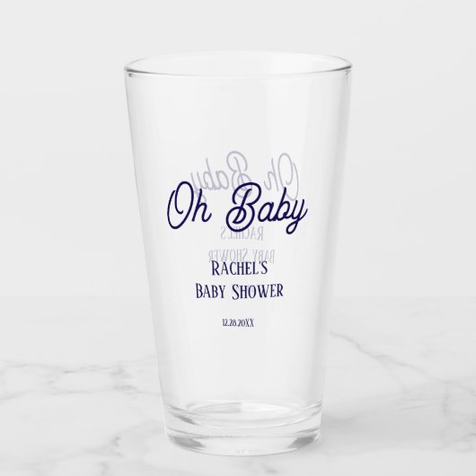 Oh Baby Dusche Navy Blue Script Geschenk Gefallen Glas (Vorderseite)