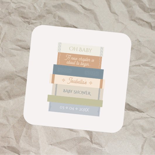 Oh Baby Dusche Neues Kapitel Storybook Buchstapel Quadratischer Aufkleber