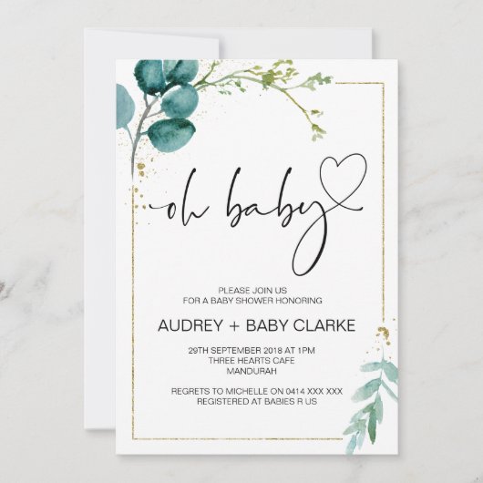 Oh Baby Dusche Party Girl Boy Baby Party Green Einladung (Vorderseite)