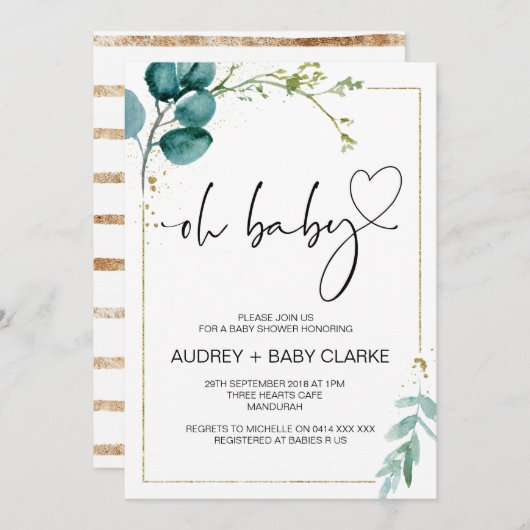 Oh Baby Dusche Party Girl Boy Baby Party Green Einladung (Vorne/Hinten)