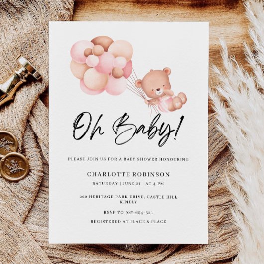 Oh Baby Dusche Pink Teddy Bären Ballon Einladung